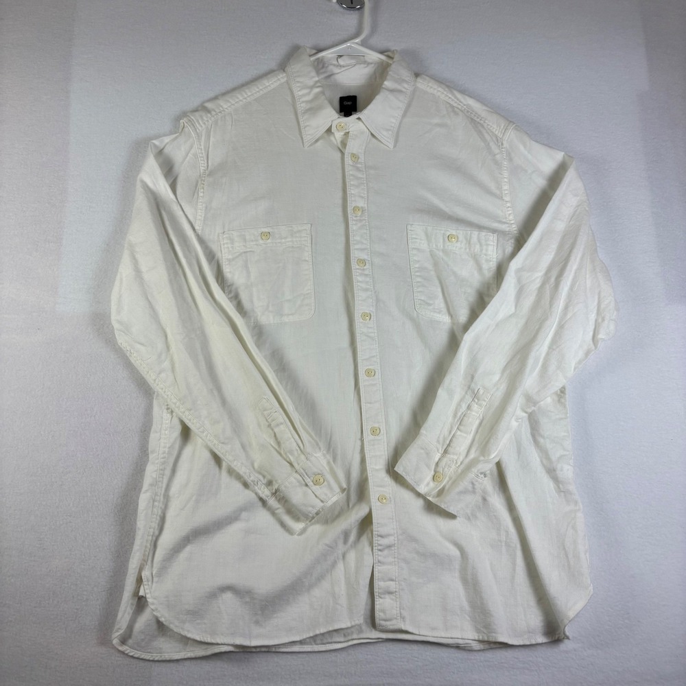 Gap Mens XXL Tall White Long Sleeve Button Down Shirt Two Pocket Solid Classic